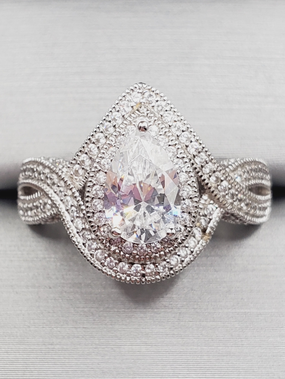 Classic Pear Cut Halo Engagement Ring in 925 Sterling Silver
